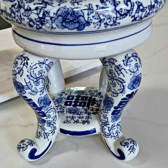 NEW! BLUE & WHITE CHINOSERIE PLANT STAND RISER - Picture 3 of 5